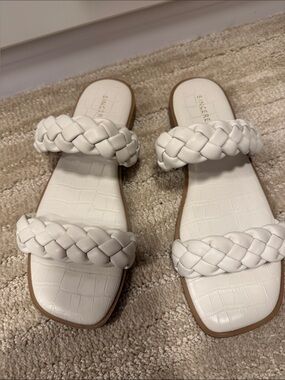 Sincerely Jules White Braided Double-Strap Slide Sandals 8.5